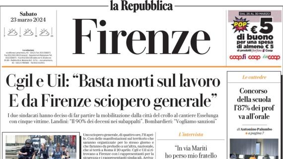 La prima de La Repubblica (Firenze): "Tutti gli uomini del Presidente. Commisso riparte dai suoi dirigenti"