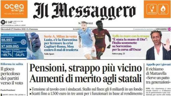 Il Messaggero: “Lazio, la Viola per fermare la crisi. Cag-Rom, Mou contro il mal di trasferta”