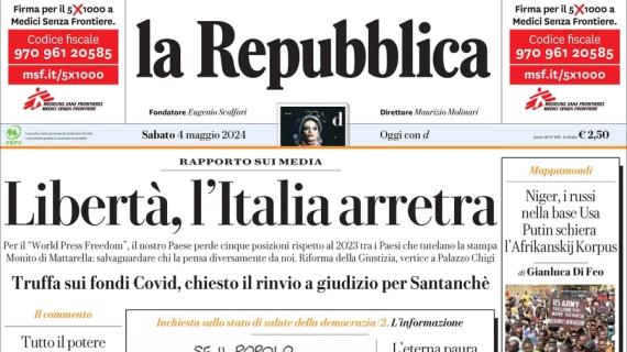 La Repubblica: "Il Bologna rallenta, pari a Torino. Stasera in campo Lazio e Inter"