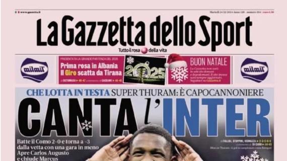 L'apertura de La Gazzetta dello Sport: "Canta l'Inter. Milan: caccia a Akliouche e Leweling"