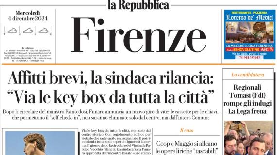 Repubblica (ed. Firenze): "I viola di nuovo al Franchi, stasera la sfida con l'Empoli"