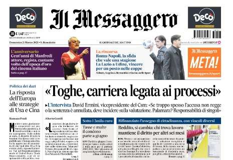 Il Messaggero in taglio alto di prima pagina: "Roma-Napoli, la sfida che vale una stagione"