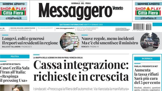 La prima pagina del Messaggero Veneto: "Ecco Solet: 'Sono in forma, voglio essere un leader'"