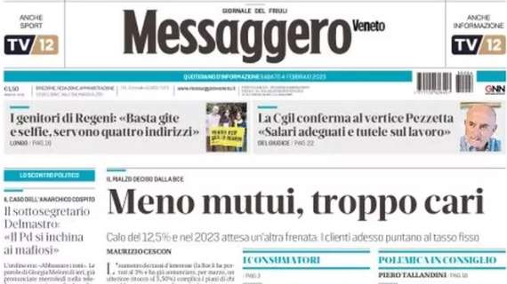 Il Messaggero Veneto in prima pagina: "Totò Di Natale sprona l'Udinese: 'Devi crederci'"