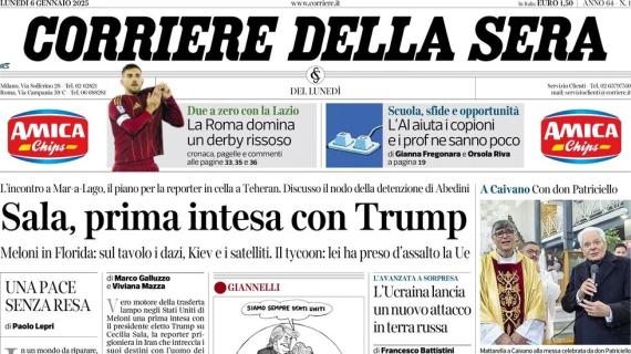 Il Corriere della Sera in apertura: "La Roma domina un derby rissoso, 2-0 con la Lazio"