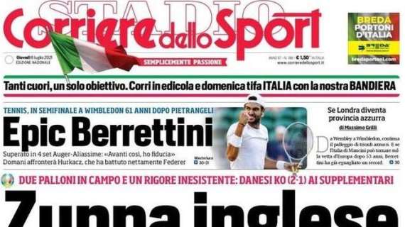 L'apertura del Corriere dello Sport sulla finale Italia-Inghilterra: "Zuppa inglese"