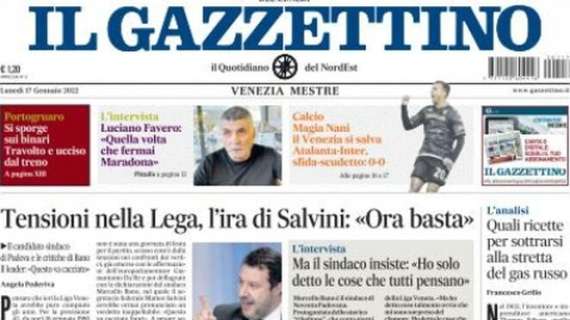 Il Gazzettino: “Magia Nani, il Venezia si salva. Atalanta-Inter, sfida-scudetto: 0-0”