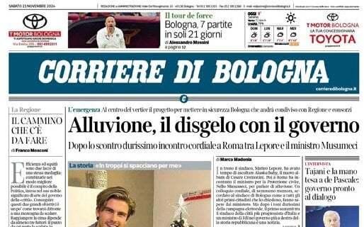 Il Corriere di Bologna in prima pagina: "Bologna, 7 partite in soli 21 giorni" 