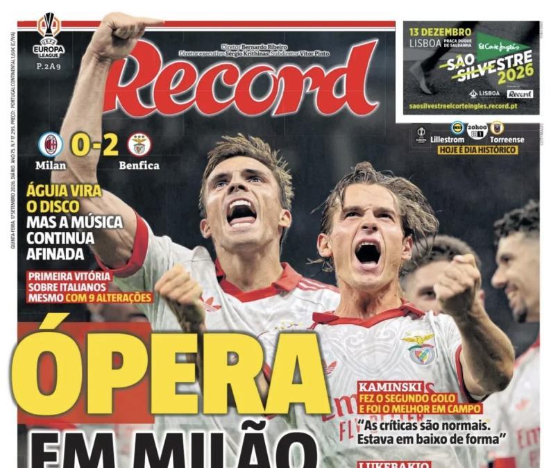 Milan-Benfica 0-2, le prime pagine dei quotidiani sportivi portoghesi: "Vittoria agevole"