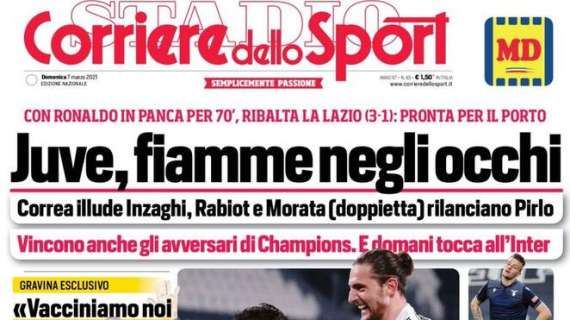 L'apertura del Corriere dello Sport con la vittoria contro la Lazio: "Juve, fiamme negli occhi"