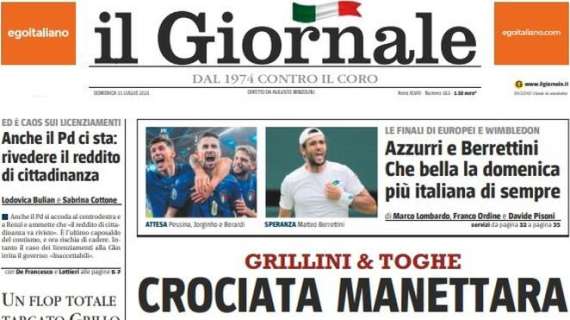 Il Giornale in taglio alto: "Azzurri e Berrettini, he bella la domenica più italiana di sempre"