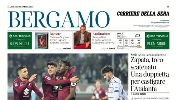 Il Corriere di Bergamo: "Zapata, Toro scatenato. Una doppietta per castigare l'Atalanta"