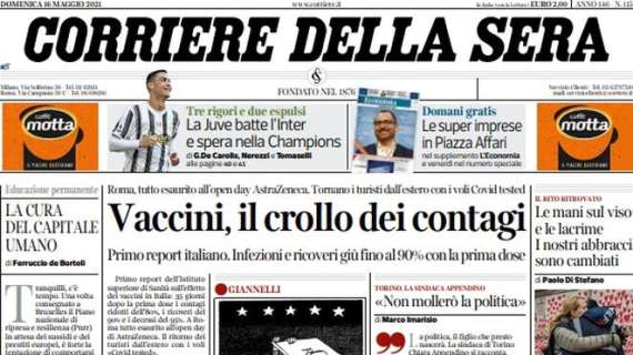 Corriere della Sera in taglio alto: "La Juventus batte l'Inter e spera nella Champions"
