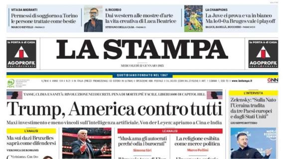 La Juventus ci prova senza successo. La Stampa: "Ma lo 0-0 di Bruges vale i playoff"