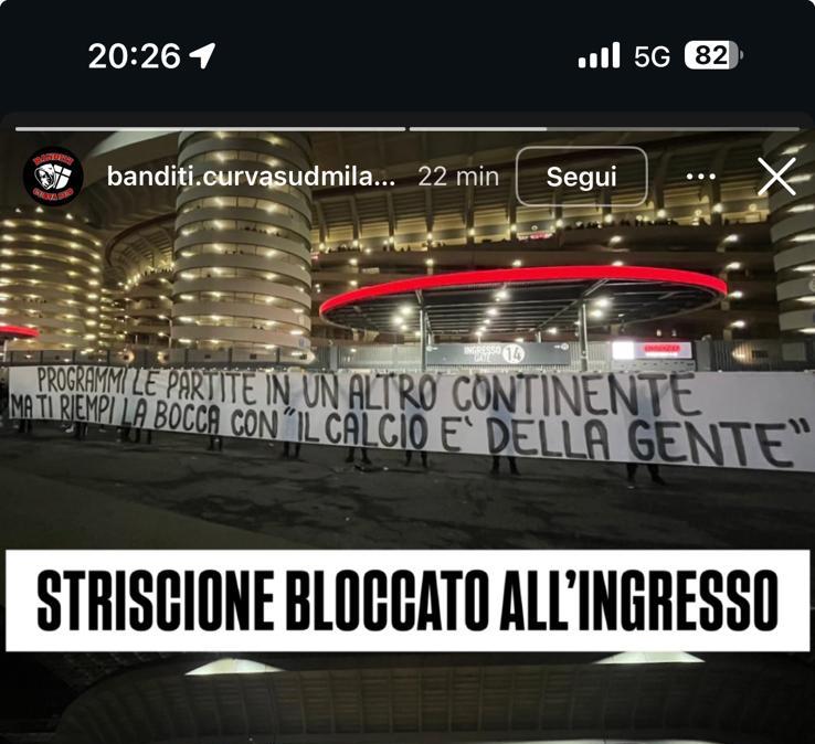 La Curva del Milan attacca la Serie A per la partita a Perth: striscione bloccato all'ingresso