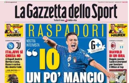 L'apertura de La Gazzetta dello Sport, parla Raspadori: "Io, un po' Mancio e un po' Vialli"