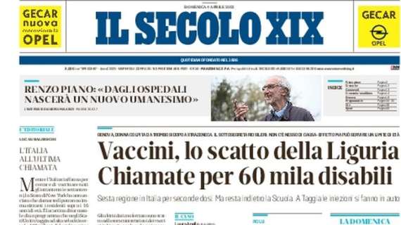 Il Secolo XIX in apertura: "Per Genoa e Samp pareggi con tanti rimpianti"