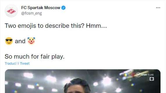 Lo Spartak trascende sui social. E dà del pagliaccio a Spalletti: "Alla faccia del fair-play"