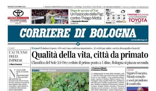Il Corriere di Bologna in prima pagina: "Un fascicolo della FIGC contro Thiago Motta"