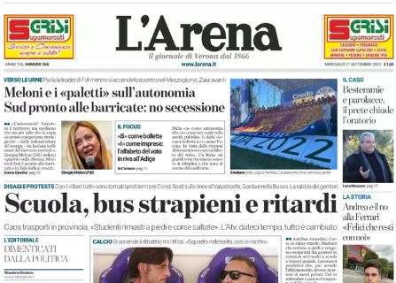 L'Arena in prima pagina: "Hellas Verona al palo, la città si divide"