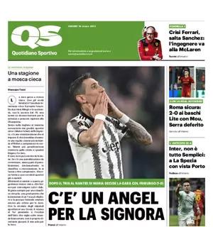 QS in prima pagina sulla Juve ok in Europa League: "C'è un Angel per la signora"