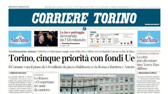 L'apertura del Corriere di Torino: "La Juve patteggia: ammenda da 718 mila euro"