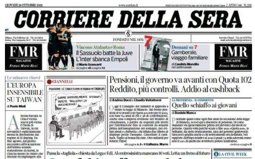 Corriere della Sera: "Il Sassuolo batte la Juve. L'Inter sbanca Empoli"