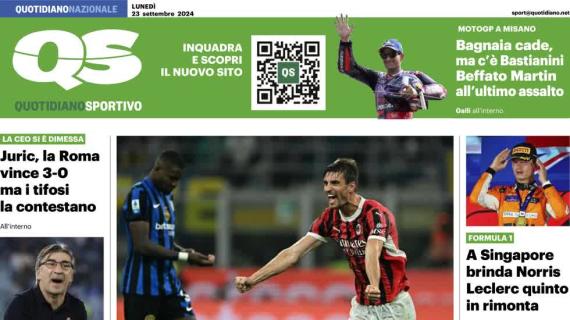 Il QS in prima pagina esalta la vittoria del Milan: "Inter in Gabbia: vince Fonseca"