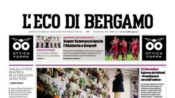 L'Eco di Bergamo in prima pagina: "Super Scamacca lancia l'Atalanta a Empoli"