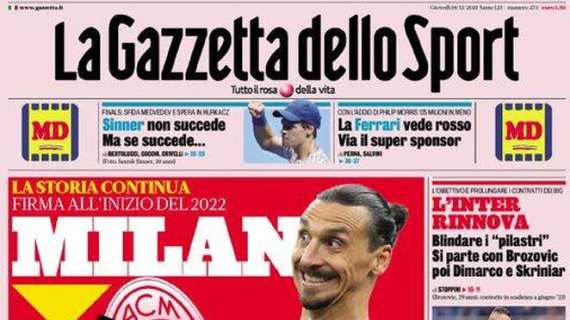 L’apertura odierna de La Gazzetta dello Sport sul rinnovo di Ibrahimovic: “Milan, sìbra”
