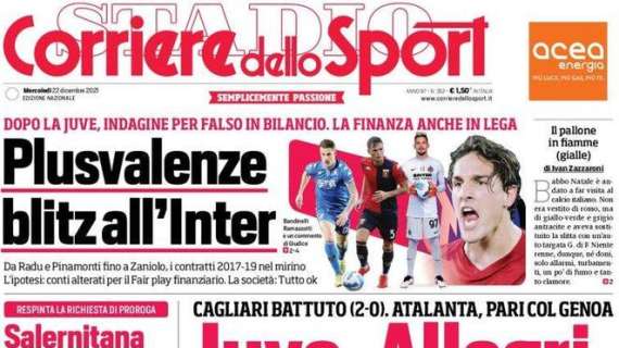 L'apertura del Corriere dello Sport: "Juve, Allegri rivede la luce"