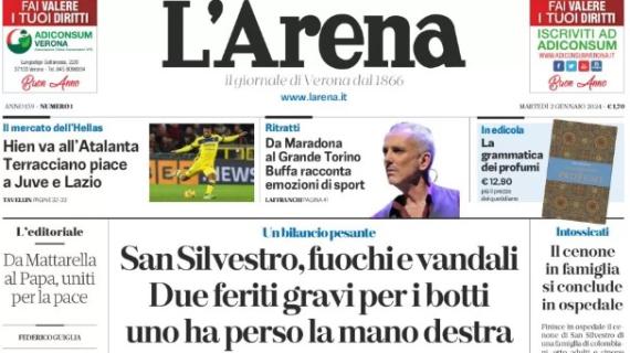 L'Arena in apertura sul Verona: "Hien va all'Atalanta, Terracciano piace a Juve e Lazio"