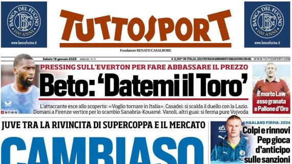 Tuttosport in prima pagina guarda a Juve-Milan: "Cambiaso, Milan and the city"