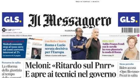 Il Messaggero in prima pagina questa mattina: “Roma e Lazio, serata decisiva per l’Europa”