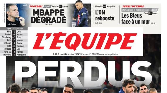 L'Equipe in prima pagina sul pari del PSG contro il Rennes: "Mbappé è peggiorato"