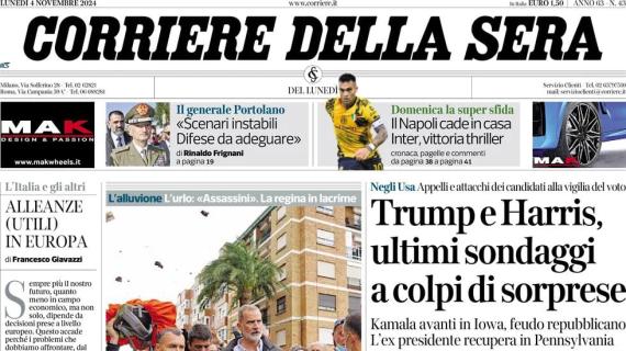 Corriere della Sera in prima pagina: "Il Napoli cade in casa, Inter vittoria thriller"