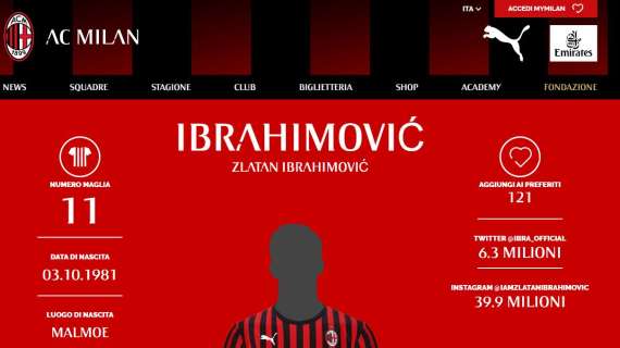 Ibra torna al Milan, il club ha già pronta la scheda sul sito. Con l'11