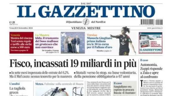 Il Gazzettino Veneto in prima pagina: “Giugliano prima italiana tra le 30 per il Pallone d’Oro”