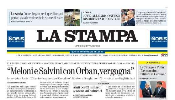 La Stampa in prima pagina sulla Juventus: "Allegri confuso. Disorienta i giocatori"