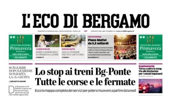 La prima pagina de L'Eco di Bergamo: "Atalanta, in un mese la risalita al quarto posto"