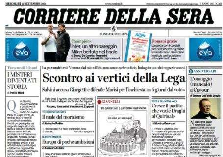Corriere della Sera: "Inter, un altro pareggio. Milan beffato nel finale"