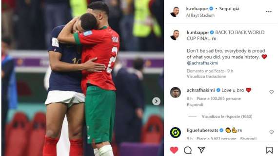 Il bello del calcio, Mbappe consola Hakimi: "Avete fatto la storia, tutti orgogliosi di voi"