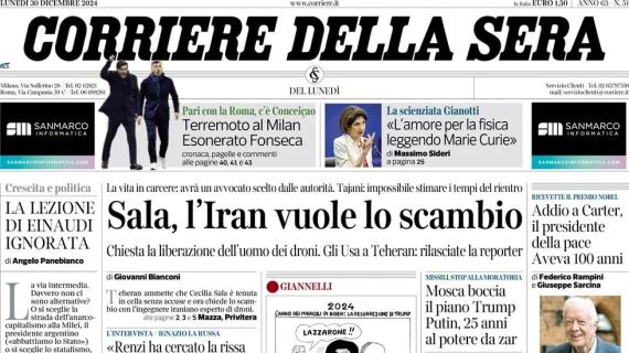 La prima pagina del Corriere della Sera: "Terremoto al Milan, esonerato Fonseca"