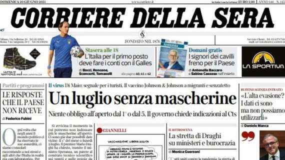 Corriere della Sera in taglio alto: "L'Italia per il primo posto deve fare i conti con il Galles"