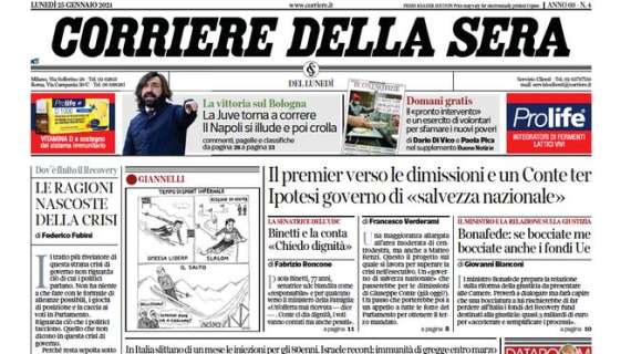 Il Corriere della Sera in apertura: "La Juve torna a correre, il Napoli s'illude e poi crolla"