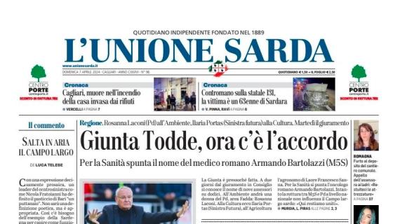 L'Unione Sarda apre con le parole di Ranieri: "C'è la forza di un'isola"