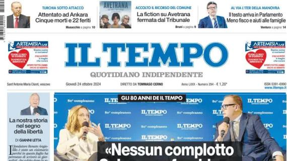 Il Tempo in prima pagina: "Dinamo Kiev ospite della Roma, Lazio in casa del Twente"