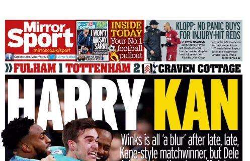 Il Daily Mirror e la vittoria del Tottenham: "Harry Kan"