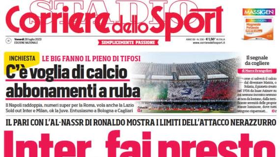 La prima pagina de Il Corriere dello Sport: "Inter, fai presto. Serve l'affondo per Balogun"