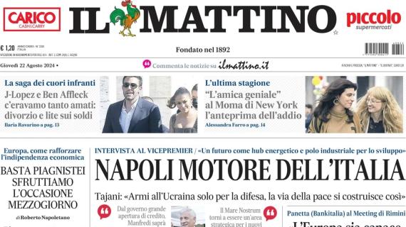 L'apertura de Il Mattino è sul Napoli: "Lo sprint di Neres e il rilancio per Lukaku"